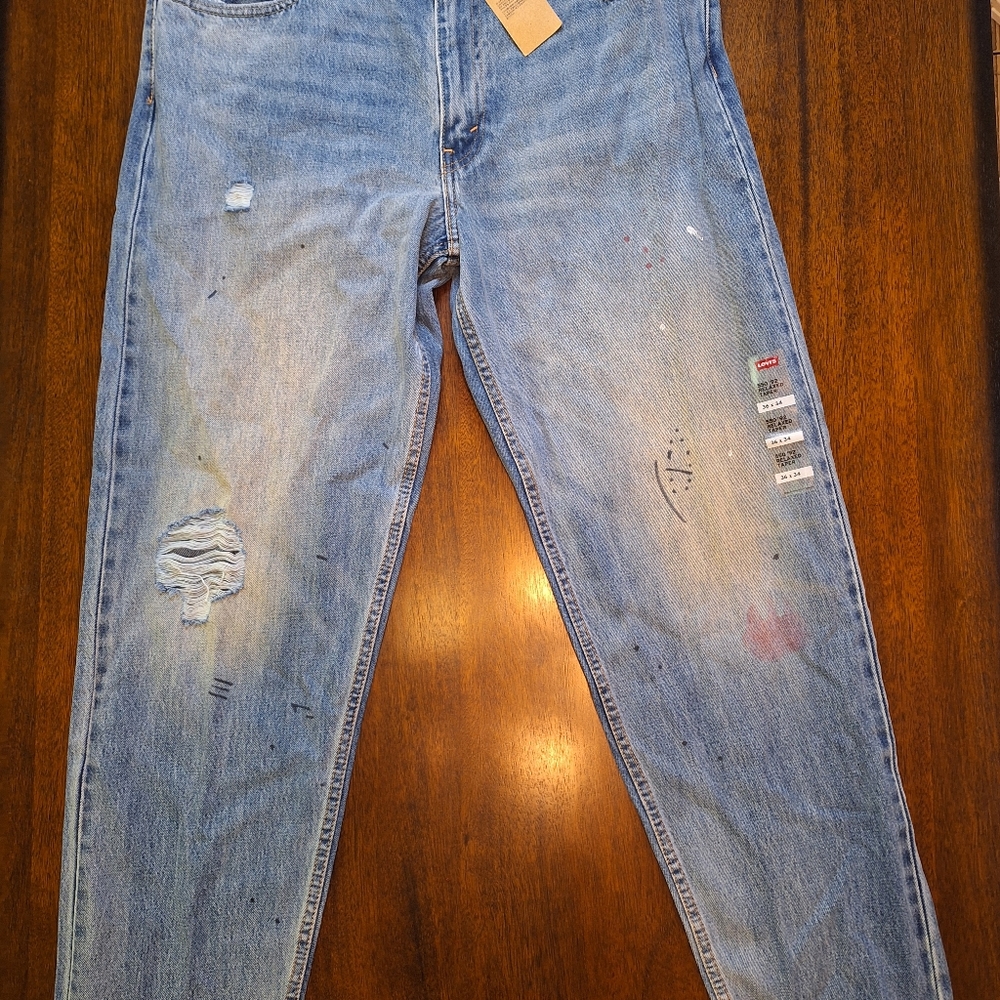 Levi's 550 92' Jeans Mens  Relaxed Taper Denim Distressed Retro Paint